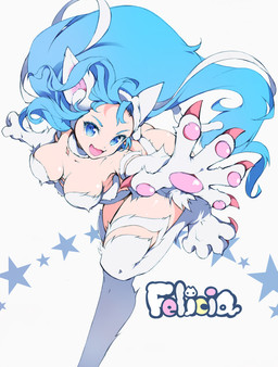 4_toes 5_fingers bent_legs big_eyes big_feet big_hair big_hands biped blue_eyes blue_hair breasts butt claws cute_fangs eyelashes fangs feet female fingers flowing_hair fur hair high-angle_view long_hair looking_at_viewer name_tag open_mouth pawpads pink_pawpads plantigrade pointy_ears pose prick_ears raised_arm raised_leg red_claws simple_background smile solo standing star_polygon straight_hair tan_body tan_skin teeth toes tongue white_background white_body white_fur ichizen_nue capcom darkstalkers felicia_(darkstalkers) animal_humanoid cat_humanoid felid felid_humanoid feline feline_humanoid humanoid mammal mammal_humanoid 2026 cel_shading colored digital_drawing_(artwork) digital_media_(artwork) full-length_portrait hi_res line_art portrait shaded