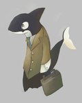 2012 4:5 anthro business_suit cetacean clothing dolphin hi_res holding_object male mammal marine necktie oceanic_dolphin orca retros simple_background solo standing suit suitcase toothed_whale