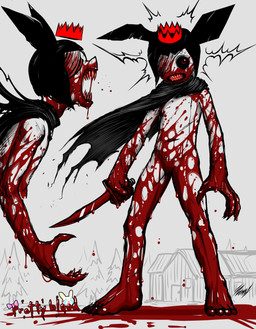 anthro blood bodily_fluids claws female open_mouth red_eyes solo teeth weapon hanzkilla pretty_blood elma_(pretty_blood) bat mammal absurd_res hi_res