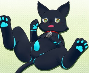 animal_genitalia animal_penis anus balls blue_penis crossgender feral genitals lying male on_back open_mouth pawpads paws penis sheath solo shoutaramen hi-fi_rush microsoft tango_gameworks 808_(hi-fi_rush) domestic_cat felid feline felis mammal hi_res