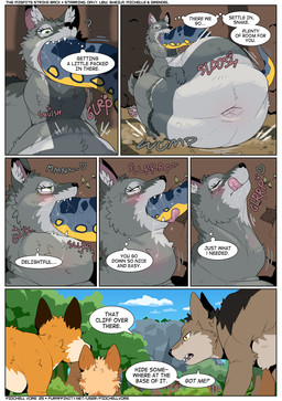 belly big_belly female female_pred feral fur grey_body grey_fur group inside male oral_vore overweight speech_bubble text vore fidchellvore aspen_(fidchellvore) davy_(fidchellvore) michelle_(fidchellvore) sheila_(fidchellvore) canid canine canis domestic_cat felid feline felis fox mammal reptile scalie snake wolf 2025 comic english_text
