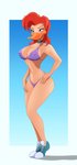 anthro beak bikini bikini_bottom bikini_thong bikini_top breasts choker clothed clothing erect_nipples female footwear hair jewelry midriff necklace nipple_outline nipples non-mammal_breasts red_hair shoes skimpy sneakers solo swimwear two-piece_swimsuit astraldog disney mighty_ducks mallory_mcmallard anatid anseriform avian bird dabbling_duck duck hi_res