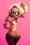 animal_humanoid big_butt butt butt_cleavage cephalopod cephalopod_humanoid clothed clothing cream_hair cute_fangs dark_body dark_skin ear_piercing female flat_chested hair hand_on_hair humanoid inkling looking_back low-riding marine marine_humanoid mataknight mollusk mollusk_humanoid nintendo open_mouth open_smile outta_sync piercing pink_background pseudo_hair rear_view simple_background skimpy smile solo splatoon standing wide_hips
