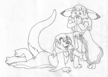 animal_genitalia animal_penis anthro assisted_exposure balls barefoot bottomwear clothed clothing clothing_lift covering covering_mouth covering_own_mouth covering_self crossdressing cute_fangs digitigrade disguise dress duo embarrassed erection exposed fangs feet female front_view genitals lagomorph_penis larger_female looking_down lying male male/female on_front open_mouth partially_clothed penis sheath simple_background size_difference skirt skirt_lift smaller_male standing tapering_penis teeth tongue tongue_out underwear underwear_down white_background wig mizzyam jake_cottontail katie_kirster lagomorph leporid mammal mustelid otter rabbit vampire absurd_res graphite_(artwork) greyscale hi_res monochrome sketch traditional_media_(artwork)