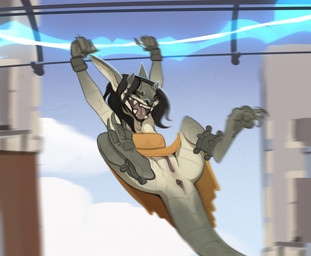 anthro biped black_hair claws clothed clothing dress facial_piercing fangs female finger_claws genitals grey_body hair multicolored_body nose_piercing nose_ring open_mouth open_smile piercing ring_piercing smile solo tail_anus tan_body teeth toe_claws two_tone_body upskirt vulva yellow_clothing yellow_dress discreet_user deadlock valve ivy_(deadlock) gargoyle 2025 digital_media_(artwork) hi_res