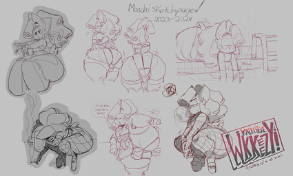 anthro armwear ball_bra balls big_balls big_butt bored bottomwear butt candy clothing crouching dessert dialogue femboy fishnet_armwear fishnet_clothing fishnet_leggings fishnet_legwear food footwear genitals high_heels huge_butt leggings legwear lollipop looking_at_viewer looking_back male multiple_angles on_one_leg pants penis platform_footwear platform_heels raised_leg rear_view shoes sitting skirt standing swimming_pool text thick_thighs wkkeezy moochi_(deaddoggyskullz) canid canine canis domestic_dog mammal 2023 2024 absurd_res english_text hi_res sketch_page