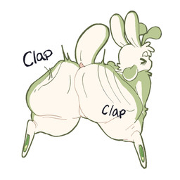 ambiguous_gender anthro bent_over big_butt blush blush_lines brown_eyes bubble_butt butt butt_focus cellulite eyes_closed fluffy hands_on_knees hands_on_legs huge_butt male male/ambiguous nub_tail overweight raised_tail shortstack shortstack_male simple_background solo tail thick_thighs wide_hips lopsalien ali_(lopsalien) alien lagomorph leporid mammal rabbit 1:1
