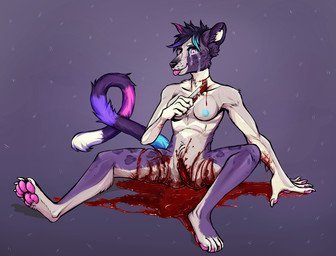 anthro blood blood_on_ground blood_on_weapon blood_puddle bodily_fluids breasts crying female food genitals gore gore_focus knife meat mutilation nipples self-harm solo tears vulva weapon wounded kolkolukija felid feline mammal hi_res