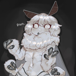 4_arms antennae_(anatomy) anthro arm_tuft back_wings black_background blush breasts chest_tuft claws crotch_tuft eyelashes eyelashes_through_hair female hair looking_at_viewer multi_arm multi_limb simple_background solo text tongue tongue_out translucent translucent_hair tuft white_body white_eyes white_hair wide_hips wings warl_granada moth_girl_(warl_granada) arthropod insect lepidopteran moth 1:1 2025 absurd_res digital_drawing_(artwork) digital_media_(artwork) hi_res