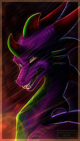 feral horn looking_at_viewer purple_body purple_scales scales solo spines teeth skaydie mythology dragon mythological_creature mythological_scalie scalie 2015 digital_media_(artwork)