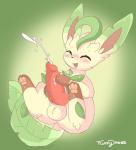 balls blush ears_up feral genitals happy knot male masturbation open_mouth penis solo fluffydasher nintendo pokemon eeveelution generation_4_pokemon leafeon mammal pokemon_(species) 2019 digital_media_(artwork) hi_res