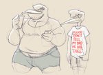 annoyed anthro beak beard belly beverage big_belly bottomwear cellphone clothed clothing denim drinking duo electronics eyebrows facial_hair hair holding_object hotpants humor looking_aside looking_down male mature_anthro mature_male overweight overweight_male pecs phone shirt shorts sipping smartphone standing text thick_eyebrows tight_clothing toony topwear torn_clothing wide_hips sosososleazy avian bird stork 2020 english_text hi_res monochrome portrait sketch three-quarter_portrait father_(lore) father_and_child_(lore) father_and_son_(lore) parent_(lore) parent_and_child_(lore) parent_and_son_(lore) son_(lore)