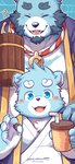 anthro black_nose blue_body blue_eyes blue_fur blush duo eyes_closed fur humanoid_hands kemono male overweight overweight_male size_difference white_body white_fur young young_anthro wolfsoul bonasiah full_attack sophring_hao sophring_jie bear mammal 2021 6:13 hi_res