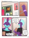 absurd_res anthro clothed clothing comic crop_top dialogue english_text generation_8_pokemon hi_res knocking low_key_toxtricity male mels_monster_(artist) nintendo owen_(mels_monster) pokemon pokemon_(species) shirt solo text topwear toxtricity