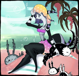 2_horns alien_plant ambiguous_gender anthro beach beach_towel big_butt bikini black_arms black_legs black_spots black_stripes blush blush_lines breasts bubble butt clothing cloud curly_hair dot_eyes dot_nose eyes_closed female feral fluffy fluffy_ears fluffy_tail grey_body hair half-closed_eyes hand_on_hat hat headgear headwear horn leg_tattoo long_ears looking_at_viewer markings medium_breasts narrowed_eyes pink_sand planet plant pose purple_eyelids purple_eyes purple_hair purple_stripes sea simple_eyes sitting skinny small_waist sparkles spots striped_arms striped_hair striped_horn striped_markings striped_nose striped_tail stripes sun_hat swimwear tail tail_markings tattoo thick_tail towel tree triangle_(marking) two-piece_swimsuit water white_face white_fingers white_hands white_palms white_spots white_stripes wide_hips x_eyes plentyofsoup mythology rosella_(plentyofsoup) alien aquatic aquatic_gastropod dragon gastropod jorunna_parva mollusk mythological_creature mythological_scalie nudibranch scalie sea_slug slug digital_drawing_(artwork) digital_media_(artwork) full-length_portrait hi_res pinup portrait