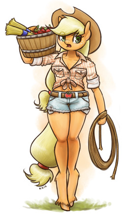 anthro apple belt belt_buckle blonde_hair bottomwear buckle clothing container denim denim_bottomwear denim_clothing denim_shorts eye_through_hair female fetlocks food freckled_face freckles fruit fur green_eyes hair hat hay headgear headwear holding_container holding_object holding_rope hoof_hands hooves hotpants legs_together long_hair open_mouth orange_body orange_fur plant rope shirt shorts simple_background solo tied_shirt topwear translucent translucent_hair unguligrade white_background king-kakapo friendship_is_magic hasbro my_little_pony applejack_(mlp) equid equine horse mammal pony 2016 hi_res