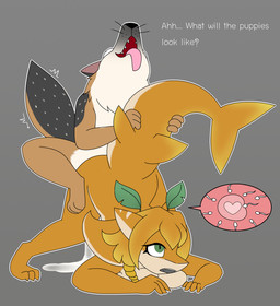 anthro bodily_fluids claws cum cum_in_vagina cum_inside duo excessive_cum excessive_genital_fluids female genital_fluids male male/female sex sperm_cell tongue tongue_out pencil_bolt vulkal_(pencil_bolt) aquatic canid canine canis fish jackal mammal shark hi_res