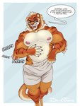 anthro areola bedroom_eyes belly biceps bottomwear clothed clothing dialogue eyewear fingers fur glasses hair looking_at_viewer male musclegut muscular muscular_anthro muscular_male narrowed_eyes nipples one_eye_closed pecs seductive shorts shorts_only simple_background slightly_chubby slightly_chubby_anthro slightly_chubby_male smile solo speech_bubble standing stripes talking_to_viewer text topless topless_anthro topless_male wearing_glasses wink winking_at_viewer darkthorns felid hybrid liger lion mammal pantherine tiger 3:4 digital_media_(artwork) english_text hi_res