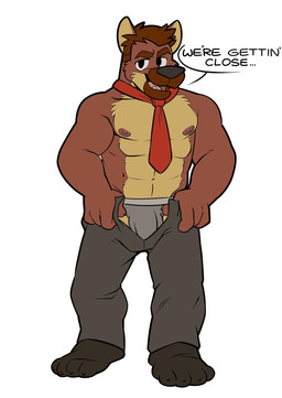 abs accessory anthro barefoot biceps biped black_nose bottomwear briefs brown_body brown_fur brown_hair bulge clothed clothing fangs feet fur hair jockstrap looking_at_viewer male muscular muscular_anthro muscular_male necktie nipples open_mouth pants pecs pose simple_background solo striptease teeth tongue topless underwear undressing white_background vasuki hammer_(character) canid canine canis domestic_dog german_shepherd herding_dog mammal pastoral_dog colored hi_res source_request