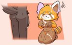 anthro bodily_fluids cum cum_drip cum_on_face cumshot dripping duo ejaculation embarrassed female genital_fluids implied_oral male male/female takyuhart aggretsuko sanrio haida_(aggretsuko) retsuko ailurid hyena mammal red_panda