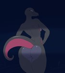 anthro big_butt black_body breasts butt female simple_background smile solo tail thick_thighs xaren1234 nintendo pokemon generation_7_pokemon mammal pokemon_(species) salazzle scalie hi_res