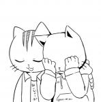 anthro arm_around_shoulders clothed clothing duo hoodie male simple_background stripes text topwear whiskers white_background ueno_ebi_sen working_buddies! kuehiko_roshihara tapio_chatarozawa domestic_cat felid feline felis mammal 2018 japanese_text monochrome translation_request