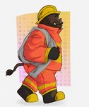 armor biped bottomwear brown_body clothing firefighter hard_hat headgear helmet male overweight overweight_male pants simple_background solo walking 06junior11 mammal suid suina sus_(pig) wild_boar 2023 hi_res