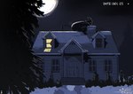 anthro building chromatic_aberration darkness full_moon holidays horn house light male moon moonlight outside santa's_sack shadow silhouette solo winter exsys christmas krampus digital_media_(artwork)