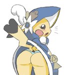 accessory anthro bent_over biped black_eyes blue_clothing blue_dress blue_panties blue_underwear blush butt clothed clothing clothing_lift cosplay_pikachu_(costume) dialogue dress dress_lift emanata emblem eyelashes female fur hair_accessory heart_symbol heart_tail hood looking_at_viewer looking_back looking_back_at_viewer maid_uniform multicolored_body multicolored_ears multicolored_fur no_sclera open_mouth panties pink_cheeks pokemorph pupils questionable_consent red_cheeks ribbons shocked side_view simple_background solo standing surprise tail tail_under_skirt thick_thighs two_tone_body two_tone_ears two_tone_fur underwear uniform upskirt white_background white_pupils yellow_body yellow_fur yellow_tail unknown_artist nintendo pokemon pikachu_belle generation_1_pokemon mammal pikachu pokemon_(species) 2019 digital_drawing_(artwork) digital_media_(artwork) sketch