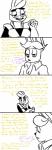 2016 alternate_species anthro avian beak bird bonnie_(fnaf) buckteeth chest_tuft chicken clothed clothing comic dialogue duo english_text female five_nights_at_freddy's furrification galliform gallus_(genus) hi_res inkyfrog lagomorph leporid male mammal partially_colored phasianid purple_eyes rabbit scottgames simple_background speech_bubble stated_homosexuality stated_sexuality teeth text tuft white_background