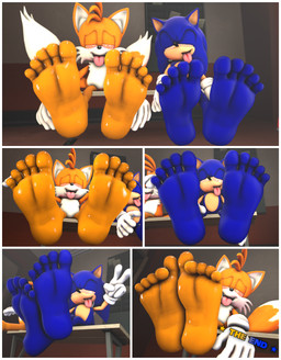 5_toes anthro barefoot dialogue duo feet foot_fetish foot_focus foot_play humanoid_feet hypnosis male male/male male_anthro mind_control plantigrade soles toes tongue tongue_out sonicfanlolop sega sonic_the_hedgehog_(series) miles_prower sonic_the_hedgehog canid canine eulipotyphlan fox hedgehog mammal 3d_(artwork) absurd_res comic digital_media_(artwork) hi_res