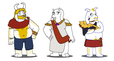 aged_up anthro armlet armor barazoku beard blonde_hair body_hair bottomwear bracelet brooch cape clothed clothed_anthro clothed_female clothing crossed_arms facial_hair female female_anthro fully_clothed fully_clothed_anthro fully_clothed_female fur group hair hairy hand_on_hip heterochromia horn jewelry looking_at_viewer male male_anthro overweight pauldron pube_peek pubes red_bottomwear red_clothing red_eyes shirt shirtless shirtless_anthro shirtless_male shoeless topwear trio tunic white_body white_fur creamandbigstan adastra adastra_(series) echo_project undertale undertale_(series) asgore_dreemurr asriel_dreemurr toriel boss_monster_(undertale) bovid caprine goat mammal 2025 absurd_res crossover hi_res