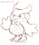 anthro beak bow_tie feet happy male short slightly_chubby solo talons toes wings neocerapaima animal_crossing nintendo blathers_(animal_crossing) avian bird owl hi_res monochrome sketch