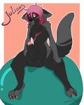 anthro balls big_balls big_penis biped black_body black_fur black_penis erection femboy foreskin fur genitals hair male penis pink_hair solo thick_penis dingots canid canine fox mammal 4:5 absurd_res hi_res