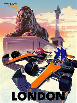 5_fingers anthro biped black_nose blue_body blue_fur clothing driving duo fangs fingers fur gloves gradient_sky green_eyes grin handwear male open_mouth poster_template purple_eyes race_car red_body red_fur sky smile teeth text white_clothing white_gloves white_handwear evan_stanley sega sonic_the_hedgehog_(series) knuckles_the_echidna sonic_the_hedgehog echidna eulipotyphlan hedgehog mammal monotreme 2025 absurd_res digital_drawing_(artwork) digital_media_(artwork) english_text hi_res lineless official_art shaded