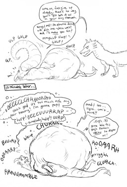 belly big_belly bloated burping dialogue digestion feral group hand_on_belly in_mouth lying on_back tail_sticking_out text trio vore 934 mythology dragon mythological_creature mythological_scalie reptile scalie comic english_text hi_res monochrome