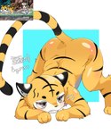 ambiguous_gender anthro anthrofied ass_up black_nose black_stripes blush butt fur grey_eyes screencap solo stripes teeth text white_body yellow_body yellow_fur maplestory hodori_(maplestory) felid mammal pantherine tiger 5:6 hi_res korean_text