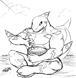anthro beach cutlery food fruit holding_food holding_object holding_spoon kitchen_utensils male melon outside plant sand seaside simple_background solo spoon tail teeth tools watermelon watermelon_half white_background as40728 ambient_arthropod ambient_crab ambient_crustacean ambient_sealife aquatic fish shark absurd_res black_and_white hi_res monochrome sketch