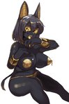 2020 after_transformation anthro big_breasts bodily_fluids breasts canid female gold_(metal) gold_jewelry hi_res jewelry mammal navel open_mouth simple_background sitting solo tears tongue tongue_out toribako white_background