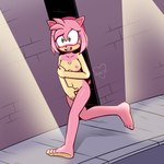 accessory anthro blush breasts covering covering_crotch covering_one_breast covering_self embarrassed feet female fur green_eyes hair_accessory hairband night nipple_slip nipples nude pink_body pink_fur public public_nudity running sidewalk solo streaking street_lamp notsafeforcurt sega sonic_the_hedgehog_(series) amy_rose eulipotyphlan hedgehog mammal hi_res