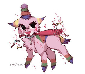 baseball_bat bat_(object) blood bodily_fluids candy collar cross dessert eyelashes female food fur holding_object horn multicolored_body multicolored_fur pinata pink_body pink_fur solo mythology scp_foundation scp-956 animate_inanimate equid equine living_pinata mammal mythological_creature mythological_equine unicorn