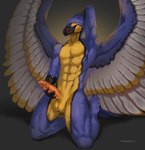 abs anthro balls beak blue_body blue_feathers bodily_fluids erection feathered_wings feathers foreskin genital_fluids genitals hand_behind_head humanoid_genitalia humanoid_penis male muscular muscular_anthro muscular_male pecs penis penis_grab precum seductive solo tail tail_feathers wings ishimaurell mars_(marsattackk) accipitrid accipitriform avian bird eagle hi_res