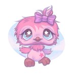 1:1 accessory avian beak bird blue_eyes bow_ribbon eyelashes feathered_wings feathers female feral hair hair_accessory hair_bow hair_ribbon hasbro head_tuft hi_res littlest_pet_shop lps_496 lpsmilktea owl pink_body pink_feathers ponytail ribbons solo tuft unusual_eyes unusual_iris wings