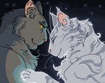 2017 aliasing ambiguous/ambiguous ambiguous_gender binary_drawing canon_couple claws digital_drawing_(artwork) digital_media_(artwork) domestic_cat duo ear_tuft eyebrows eyelashes eyes_closed felid feline felis female_(lore) feral fur glowing graystripe_(warriors) grey_body grey_fur inner_ear_fluff male_(lore) mammal markings night outside paws pink_nose poselenets shaded silverstream_(warriors) sky smile star starclan_cat starry_sky tabby_cat tuft warriors_(book_series) whiskers yellow_eyes