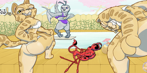 anthro being_watched bikini butt clothed clothing female fur group hot_spring looking_at_another looking_at_viewer outside smile swimwear thick_thighs two-piece_swimsuit villainous water wide_hips aligonzheimer dreamworks kung_fu_panda fenghuang_(kung_fu_panda) master_monkey master_po_ping scorpion_(kung_fu_panda) wu_sisters arachnid arthropod avian bear bird felid giant_panda golden_snub-nosed_monkey haplorhine leopard mammal monkey old_world_monkey owl pantherine primate scorpion snow_leopard snub-nosed_monkey