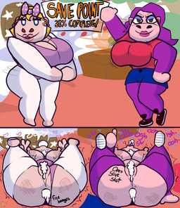 after_sex anthro before_and_after big_breasts bodily_fluids body_writing bouncing_breasts breasts bubble butt_slap cleavage clothed clothed_sex clothes_on_floor clothing clothing_aside cosplay cum cum_bubble cum_in_ass cum_in_vagina cum_inside cum_on_breasts curvy_figure double_v_sign duo erect_nipples female genital_fluids gesture half-closed_eyes hand_gesture hourglass_figure huge_breasts leotard leotard_aside lips looking_at_viewer looking_pleasured narrowed_eyes nipples nude pubes public public_nudity public_sex sex skimpy slap spank_marks spanking spread_legs spreading stray_pubes thick_lips thick_thighs thumbs_up tight_clothing v_sign wide_hips klutzatdusk activision animal_crossing crash_bandicoot_(series) donkey_kong_(series) instant_loss_2koma nintendo candy_kong jane_(animal_crossing) rilla_(animal_crossing) tawna_bandicoot ape gorilla haplorhine mammal primate comic hi_res