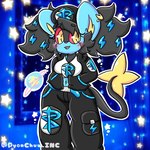 accessory anthro black_hair blue_body bottomwear breasts clothed clothing female hair hat headgear headwear jacket pants shirt solo tail topwear yellow_eyes lewdchuu_(artist) nintendo pokemon team_plasma grunt_(pokemon) juno_(lewdchuu) plasma_grunt generation_4_pokemon luxray pokemon_(species)