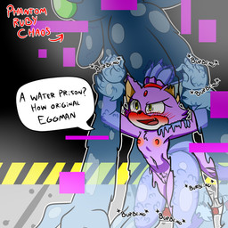 ambiguous_gender anthro areola blush breasts clothing dialogue duo fangs female flat_chested footwear footwear_only genitals mostly_nude navel nipples nude open_mouth shoes shoes_only snaggle_tooth speech_bubble stuck tail teeth tongue vulva water bell-thing sega sonic_adventure sonic_the_hedgehog_(series) blaze_the_cat chaos_(sonic) elemental_creature felid feline mammal water_creature 1:1 hi_res