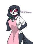 anthro apron blush clothing female green_hair_tie pink_apron pink_clothing small_waist solo thick_thighs wide_hips pace-maker helluva_boss octavia_(helluva_boss) avian bird demon owl owl_demon