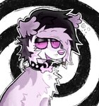 abstract_background alternative_fashion ambiguous_gender bodily_fluids collar emo feral joint saliva scene_haircut smile solo spiral_background spitthesauce salvia_(spitthesauce) canid canine canis domestic_dog mammal portrait female_(lore)